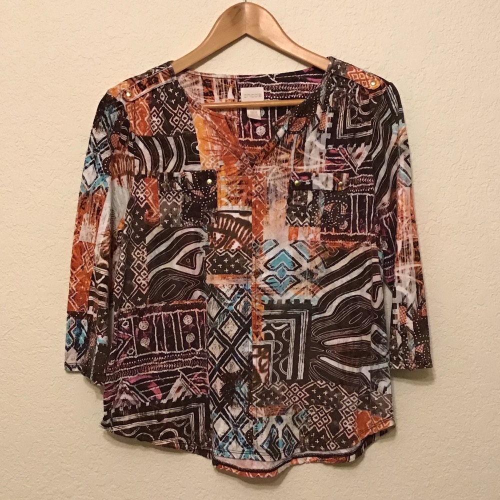 🧹👗5 for $20 Chico’s Abstract 3/4 Sleeve  T-shirt